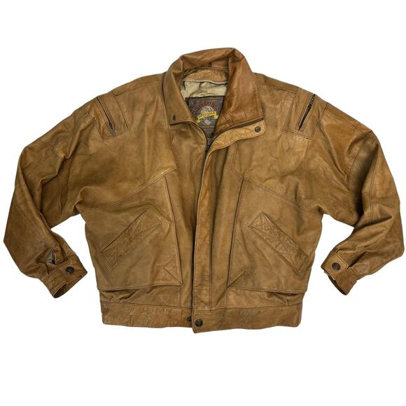 Vintage Brown Leather Bomber Jacket - Picture 1 of 10